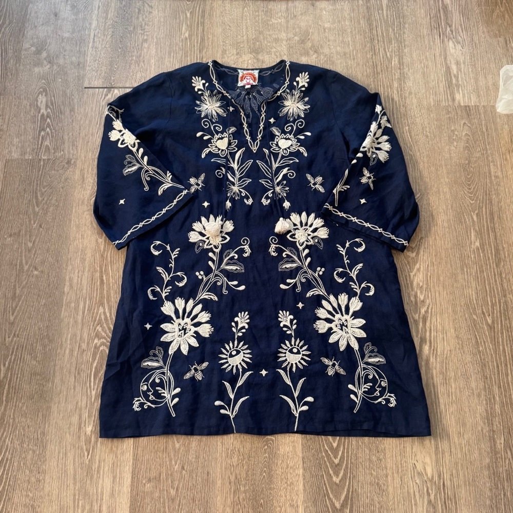 Johnny Was Midnight Blue and Cream Floral Midi Dress - Picture 8 of 11